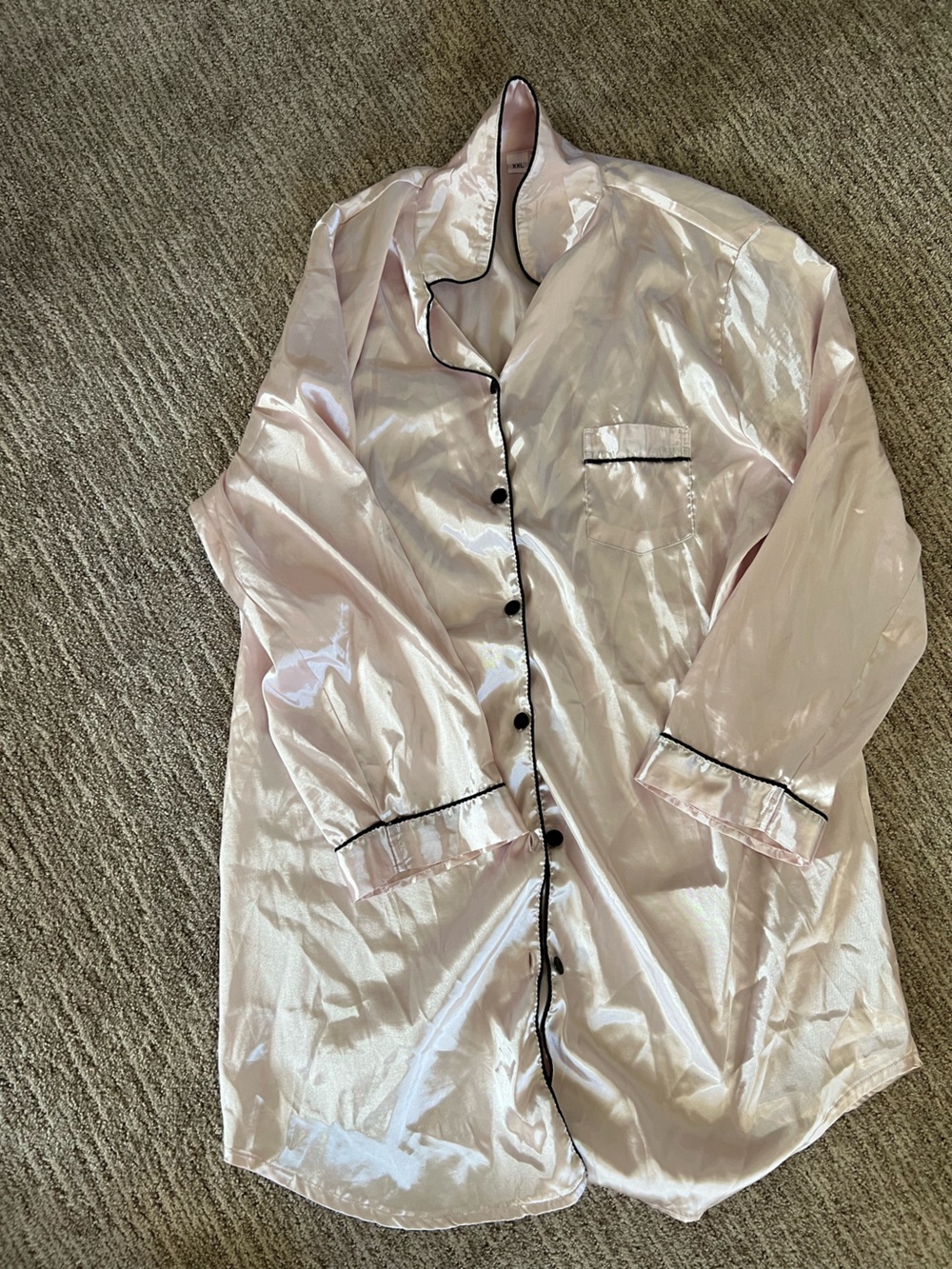 Light Pink Satin Pajama dress with Black Piping